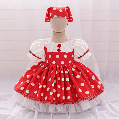 Vestito morbido e lusinghiero per bambina - stile grembiule con pizzo, lunghezza al ginocchio, poliestere, viscosa, festa di compleanno
