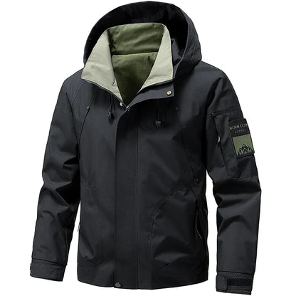 Waterproof Relaxed Men's Jacket - Hooded Polyester, Camping