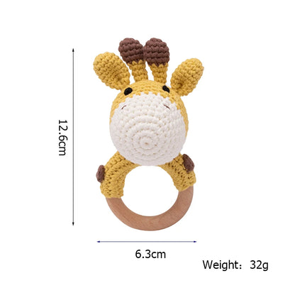 Wooden Crochet Animal Teether Rattle Newborn Sensory Toys