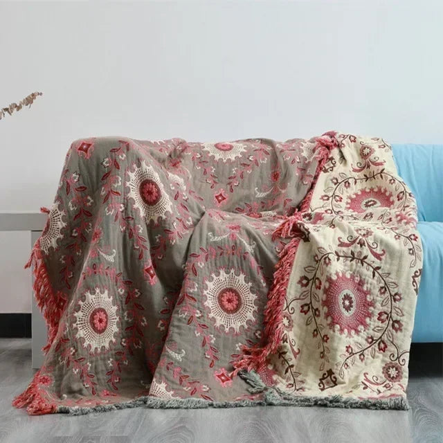 Double-Sided Japanese Cotton Throw Blanket - Versatile Sofa Cover & Bedspread, All-Season Cooling