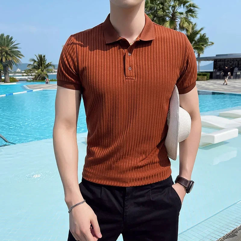 Variant image for Breathable Silk Mesh Mens Polo Shirt, Short Sleeve with Ribbed Collar, Lightweight and Stylish for Summer-11