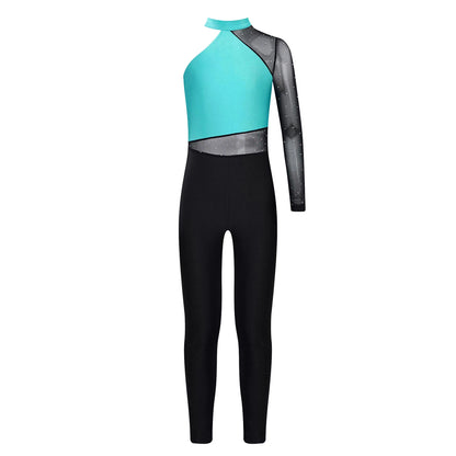Stretchy Girls Unitard – Long Sleeve, Snakeskin, Polyester, Nylon, Elastane, For Ballet, Rhythmic Gymnastics
