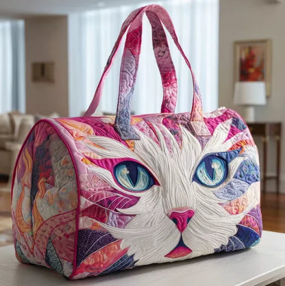 Soft Unisex Travel Tote - Quilted, Cat-Embroidered Fabric, For Beach, Hiking, Camping