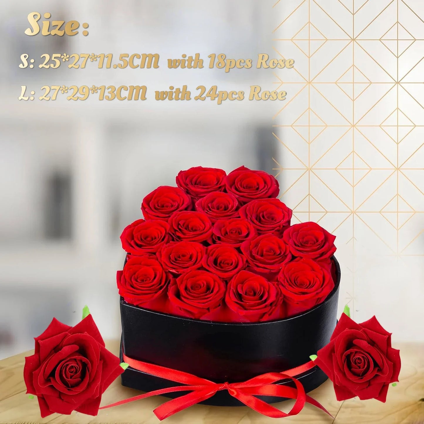 Confezione regalo di rose eterne a forma di cuore - 18/24 rose di seta rosse per la festa della mamma, compleanno, matrimonio