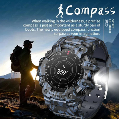 Smart Watch Rugged Outdoor Edition Fall 2025 Bluetooth Calls Waterproof IP68 Compass Flashlight SOS 1.39 Inch Display
