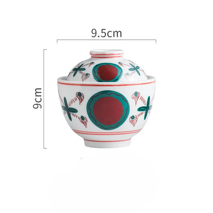 Handmålade japanska keramiska dessertskålar med lock, set