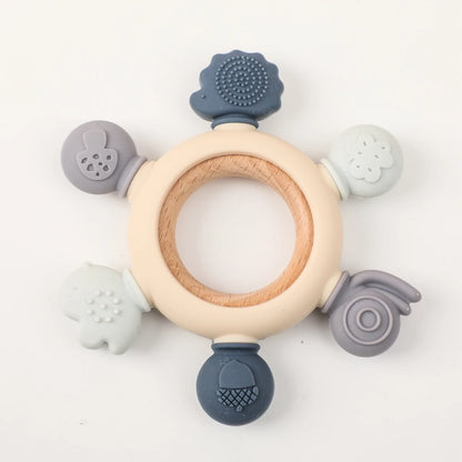 Wooden Crochet Animal Teether Rattle Newborn Sensory Toys