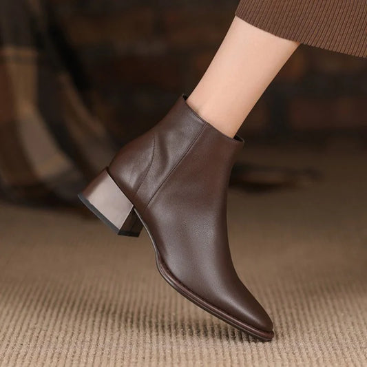 Supportive Women’s Ankle Boots - Pointed Toe Leather Office