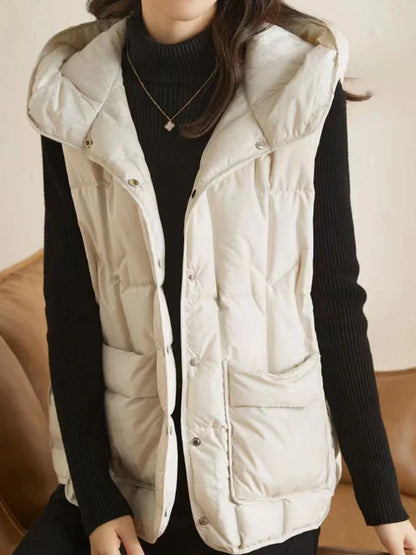 Lightweight Women’s Hooded Down Vest - Quilted Midlength