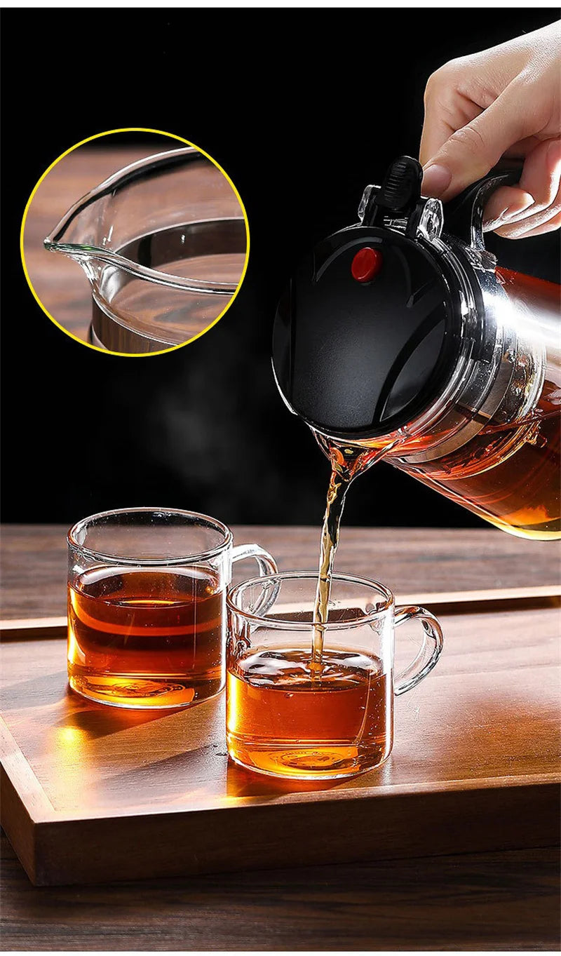 Heat Resistant Glass Teapot With One Click Filter Tea Maker