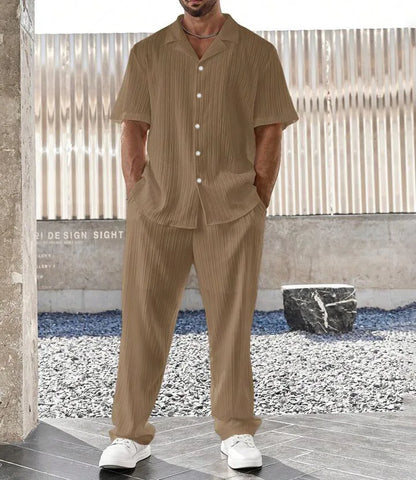 Variant image for Elegant Men's Shirt and Pants Set, Lightweight Breathable Fabric, Tailored Fit for Versatile Style-1