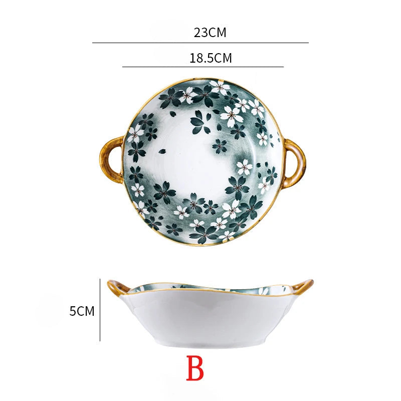 7.5 tums japansk keramisk nudelskål med handtag blå