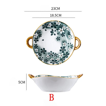 7.5 tums japansk keramisk nudelskål med handtag blå