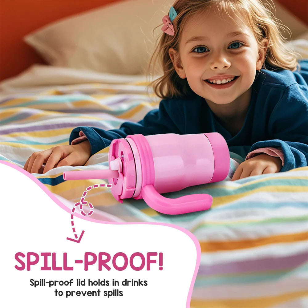 Botella Térmica para Niños 420ML Vaso Aislado de Acero Inoxidable con Asa y Pajilla, Regalo de Navidad 2025