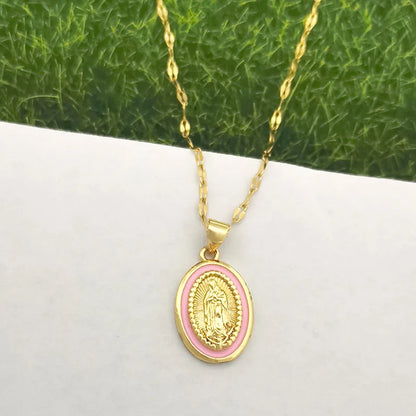 Timeless women's Virgin Mary pendant necklace - 18K gold-plated stainless steel link chain, for everyday wear