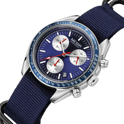 Reloj cronógrafo de cuarzo con correa de nylon azul resistente al agua