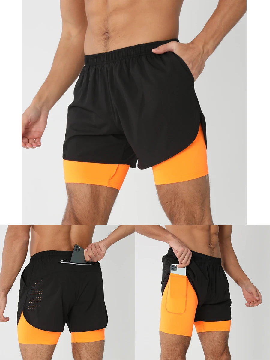 Quick-dry men's 2-in-1 running shorts - lightweight lined, polyester, for gym and summer training