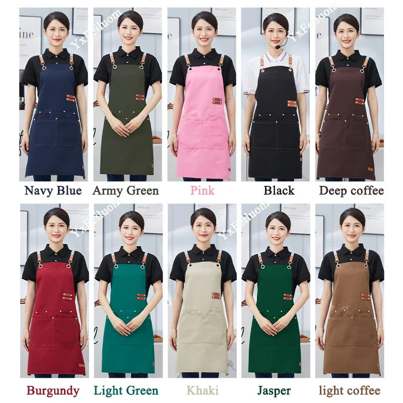 Custom Apron Waterproof Canvas Bib Apron With Adjustable Leather Look Straps Hospitality Fall 2025 Personalized Logo