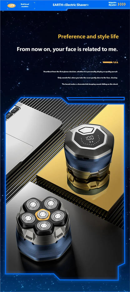6D Electric Head Shaver for Men - Waterproof Magnetic Rotary Razor with LED Bald Head Hair Trimmer