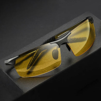Night Vision Glasses Aluminum Alloy Frame Polarized Sunglasses Day Night Driving UV400 Yellow Lenses Fall 2025 Gift