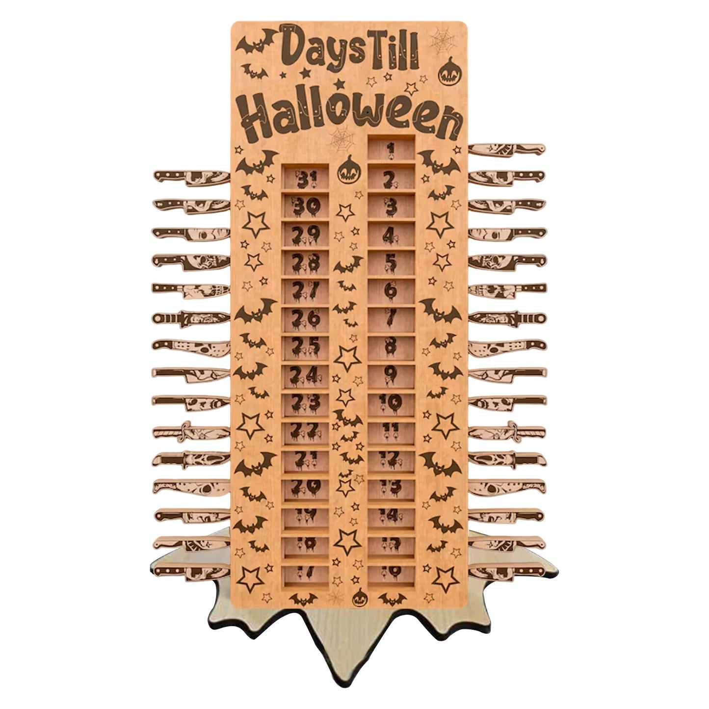 Calendario dell'Avvento di Halloween in Legno 31 Giorni Conto alla Rovescia Artigianale