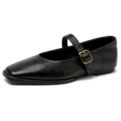 Supportive Women Mary Jane Flats - Square Toe, Leather