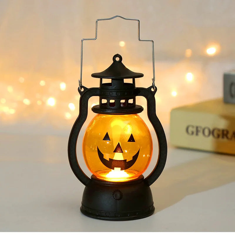 Halloween-LED-hanglamp in de vorm van een pompoen, spooklamp in retro-olielampstijl voor feest- en huisdecoratie, griezelig accessoire 2026