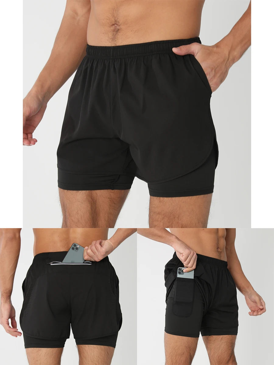 Quick-dry men's 2-in-1 running shorts - lightweight lined, polyester, for gym and summer training