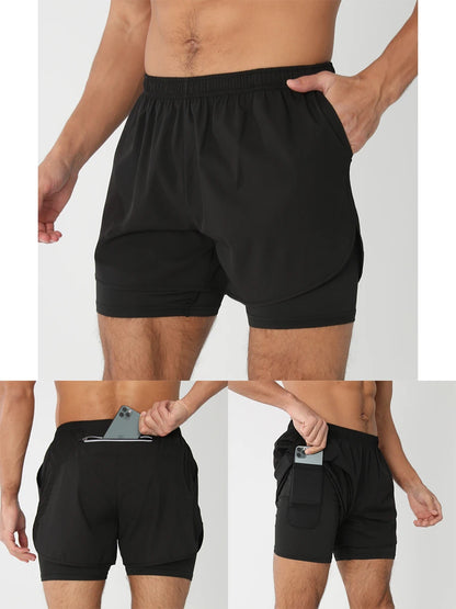 Quick-dry men's 2-in-1 running shorts - lightweight lined, polyester, for gym and summer training
