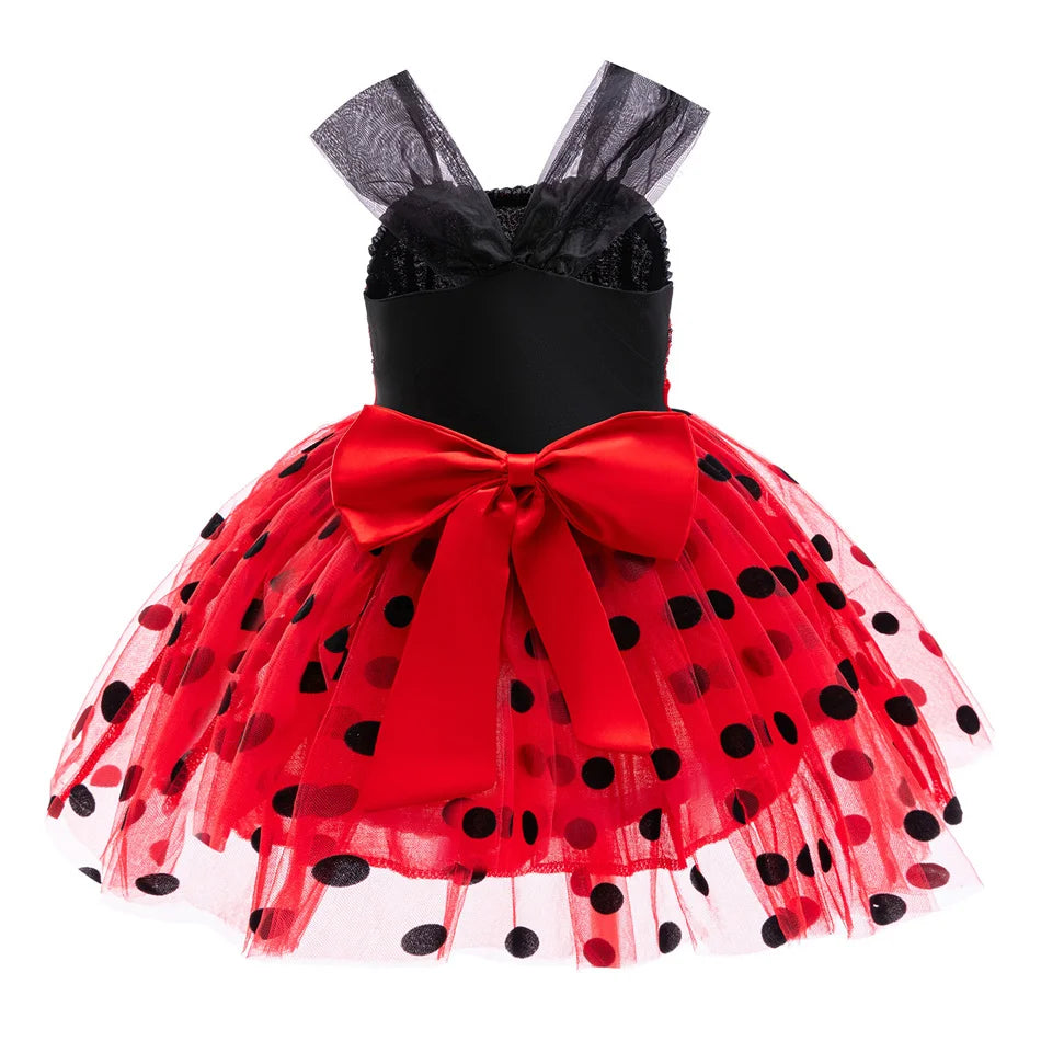 Let pigers Mariehøne cosplay kostume - paliettop med knælængde tylskørt, polyester, til Halloween