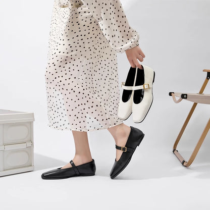 Supportive Women Mary Jane Flats - Square Toe, Leather