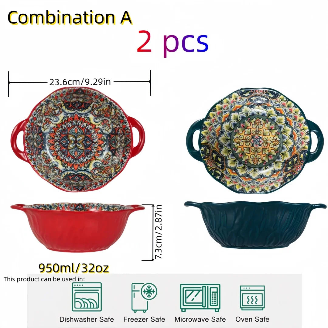 Keramische Soepkom Boheemse Handgreep Geëmboste Magnetron