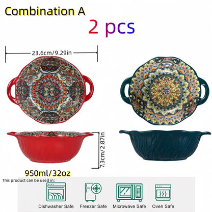 Keramische Soepkom Boheemse Handgreep Geëmboste Magnetron