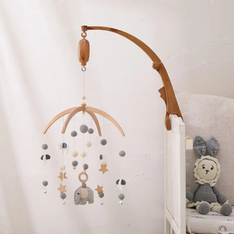 Wooden Felt Animal Crib Mobile With Soothing Calming Music