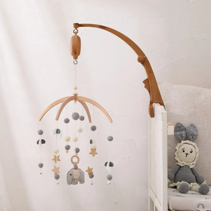 Wooden Felt Animal Crib Mobile With Soothing Calming Music