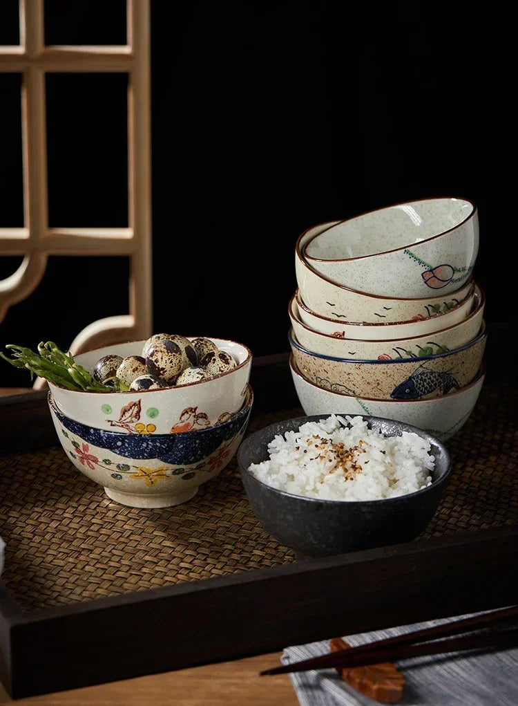 Keramisk 4.5 tommer japansk riskål retro hjemmetableware