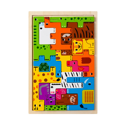 Montessori Animal Characters Wooden Transportation Puzzle Toy