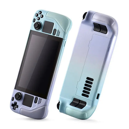 Funda para Steam Deck con envoltura de piel de vaca, agarre de cuero, carcasa rígida y soporte