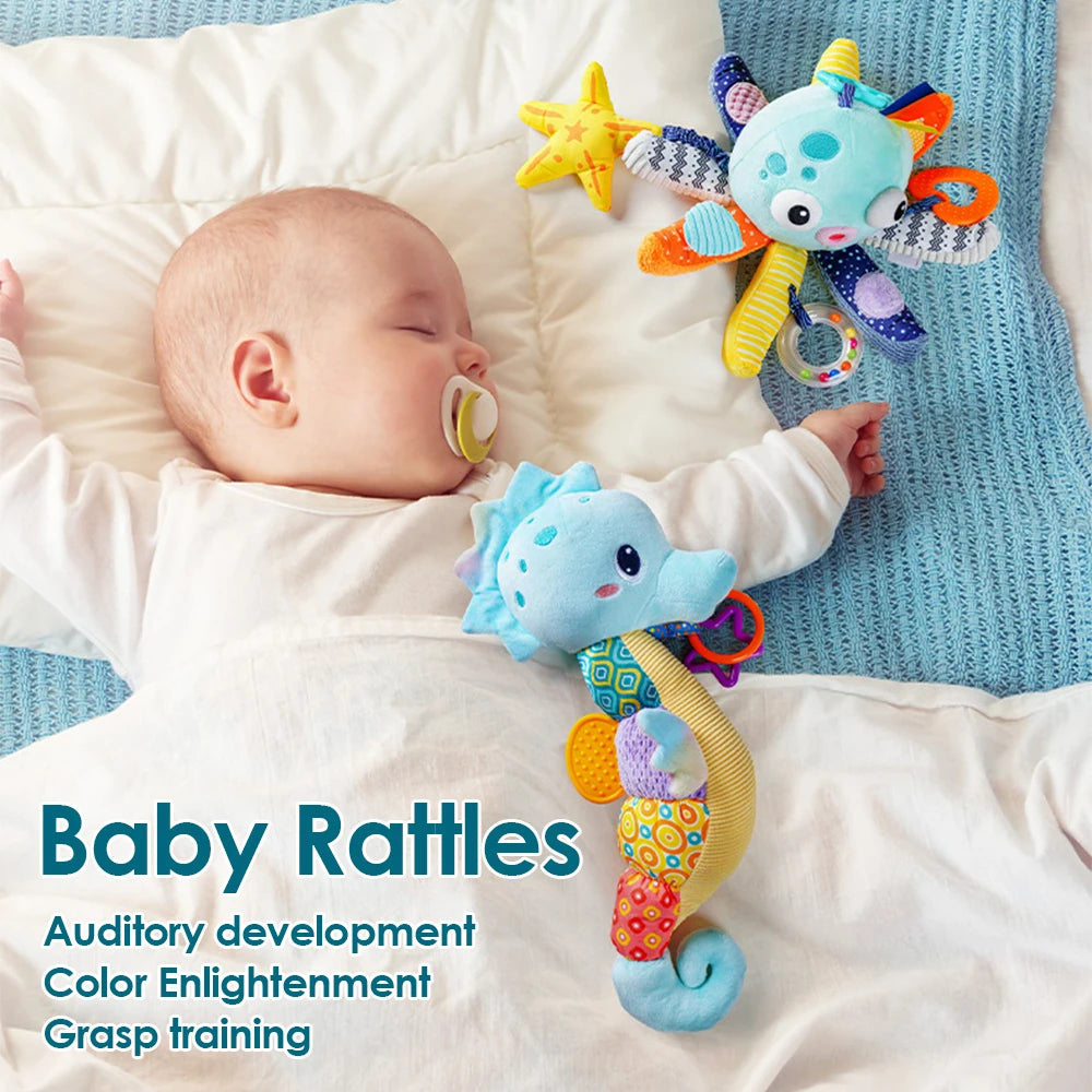 Soft Giraffe Baby Rattle Hanging Plush Newborn Sensory Toys