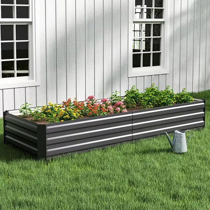 Charcoal Black Metal Raised Garden Bed, Durable Galvanized Steel Planter Box for Outdoor Use, 240x88x30 cm
