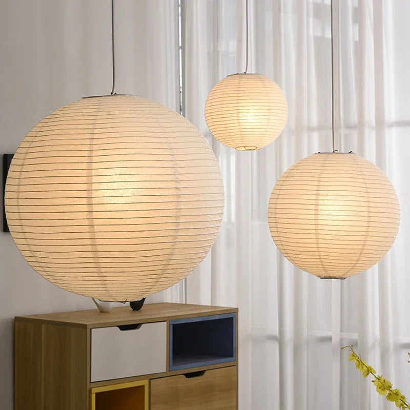 Japandi Pendant Lamp Wabi Sabi Rice Paper Round LED Dimmable