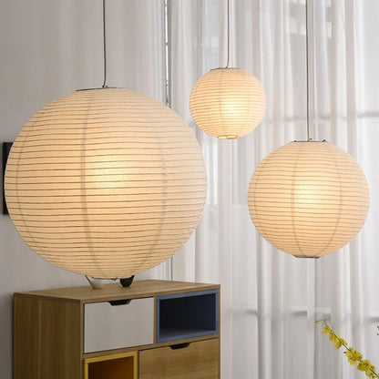 Japandi Pendant Lamp Wabi Sabi Rice Paper Round LED Dimmable