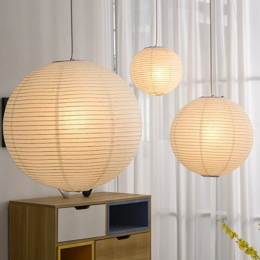 Japandi Pendant Lamp Wabi Sabi Rice Paper Round LED Dimmable