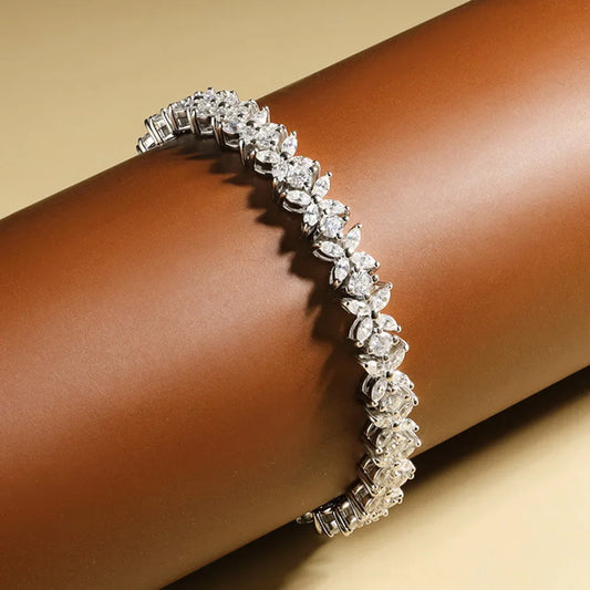 Moissanite Tennis Bracelet Sterling Silver Bridal Floral