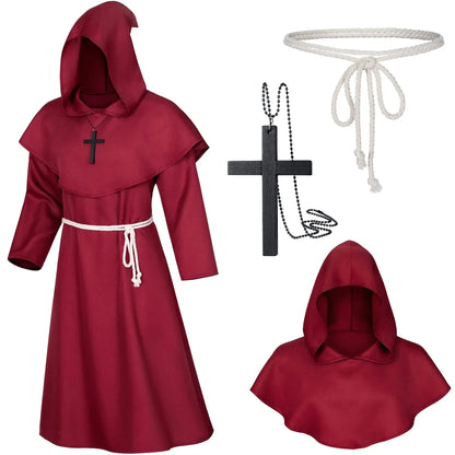 Middeleeuwse monnikenmantel met kap, tovenaarstovenaar-riddercape, Halloween-cosplaykostuum voor volwassenen 2026
