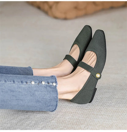 Stretchy Women Mary Jane Flats - Ribbed Knit For Spring