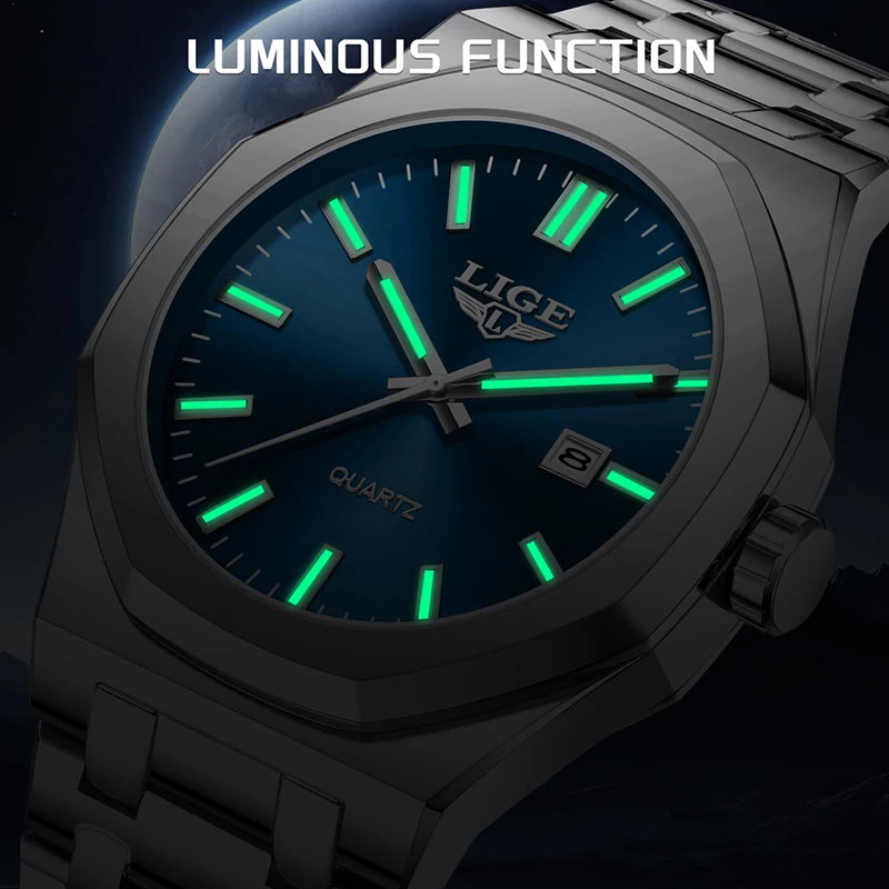 Quartz Watch Stainless Steel Waterproof Luminous Wristwatch