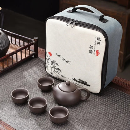 Purple Clay Travel Tea Set Portable Kung Fu Teaware