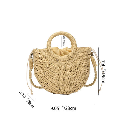 Straw Bag Natural Handwoven Half Moon Beach Tote Crossbody Bag Large Capacity Summer 2026 Vacation Accessory