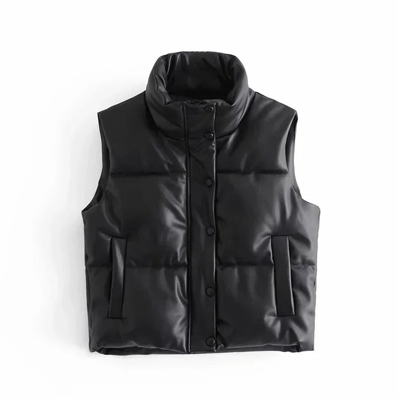 Warm Women’s PU Leather Vest - Padded Short, For Winter